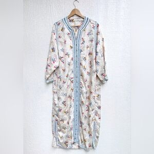 Vintage Handmade Floral Satin Kaftan Maxi Dress Cover-up Made In Morocco